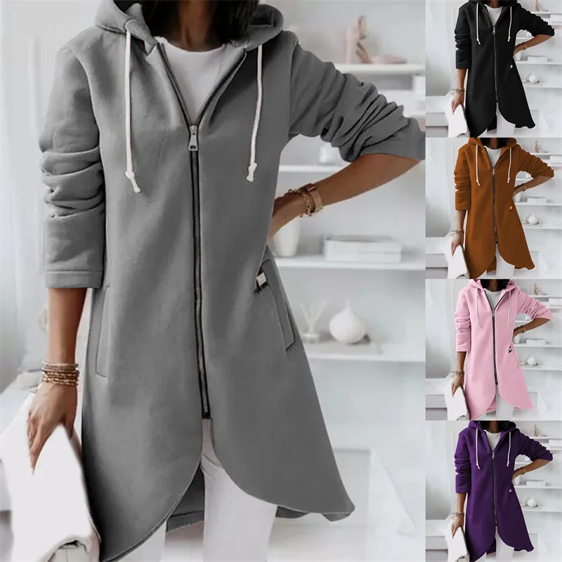 

Irregular Hem Regular Pocket Design Comfortable Zipper Design Women Coat Hoodie Female Hoodie for Daily Wear