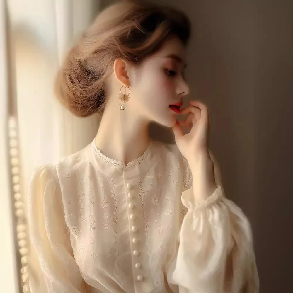 Новинка Весна 2024 Топ во французском стиле с длинным рукавом женская одежда