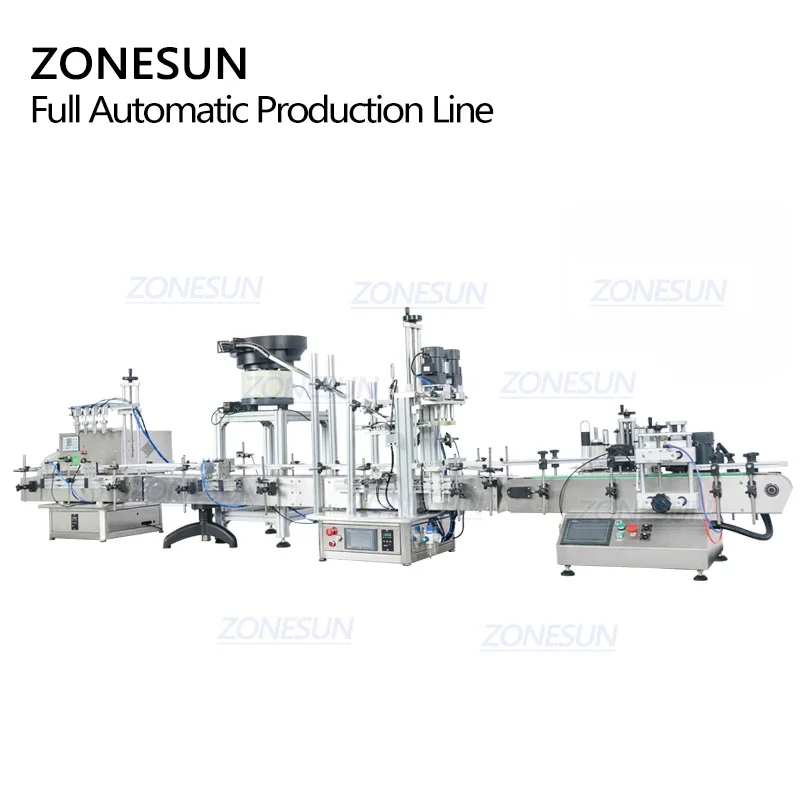 Автоматическая линия ZONESUN ZS-FAL180C10 с 4 форсунками для розлива напитков, молока, геля, жидкостей, укупорки и этикетирования круглых бутылок (art.: 3920da9105319) - 3920da9105319