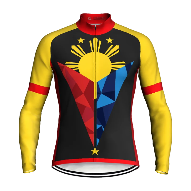

Philippines Pro Long Cycling Jersey Jacket MTB Bike Shirt Race Sport Tops Wear Road Mountain Pocket Polyester Men Clothes
