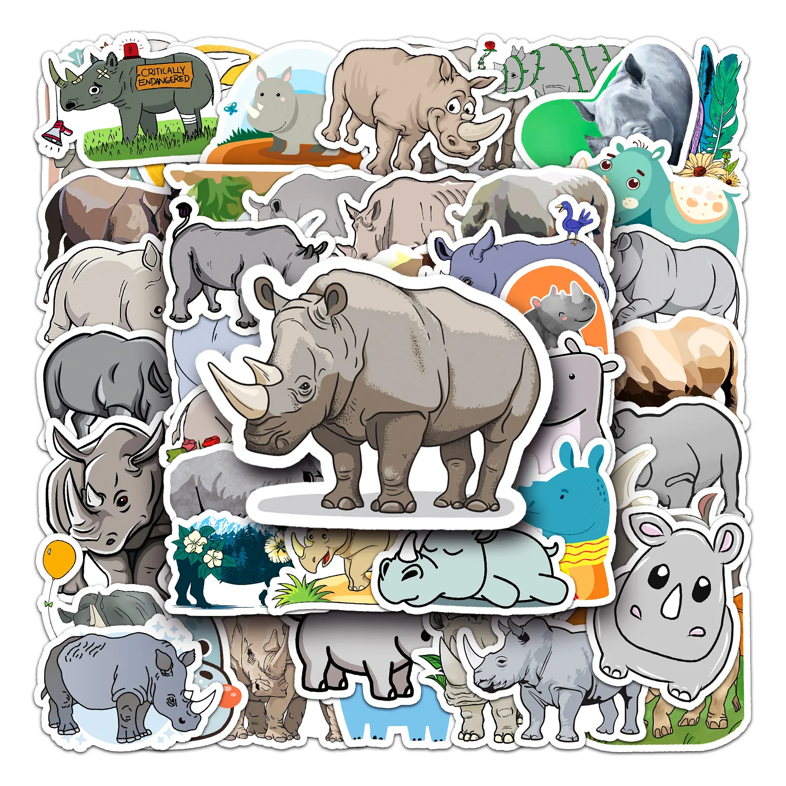 

Stickers Rhino Animal Cartoon Kids Toys Sticker Stationery Cool Gadgets Graffiti Notebooks Laptop Car Bicycle Water Bottle