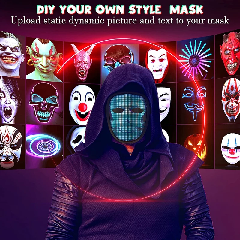

Детская маска на Хэллоуин с управлением жестами, светодиодная маска-трансформер для лица со светящейся маской для косплея и вечеринки