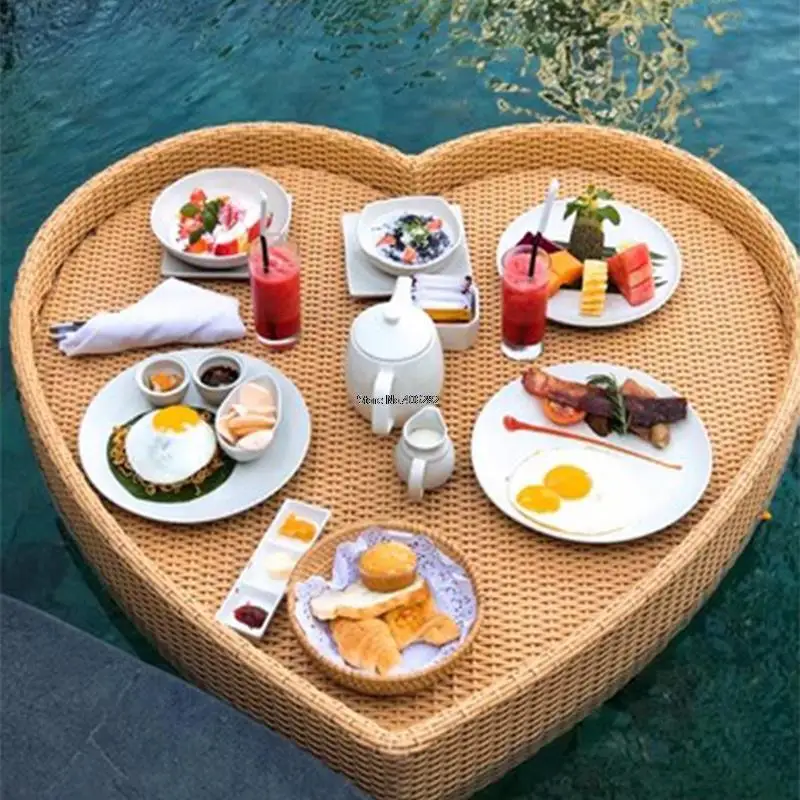 Балийский поднос из ротанга плавающий для бассейна завтрака послеобеденный чай