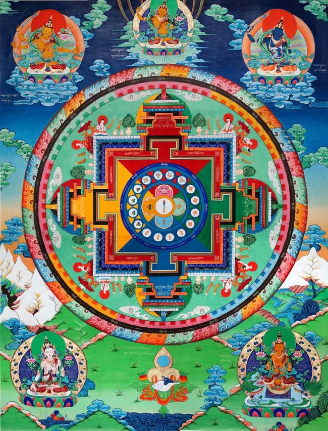 

Wholesale Buddhist supplies--60CM large Greco-Buddhist 5 Bodhisattva Buddha Mandala Thang-ga print Thangka painting on canvas