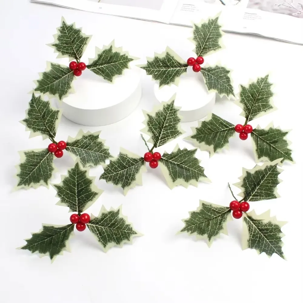 Искусственные ягоды падуба зеленые листья для DIY рождественский венок свадебный