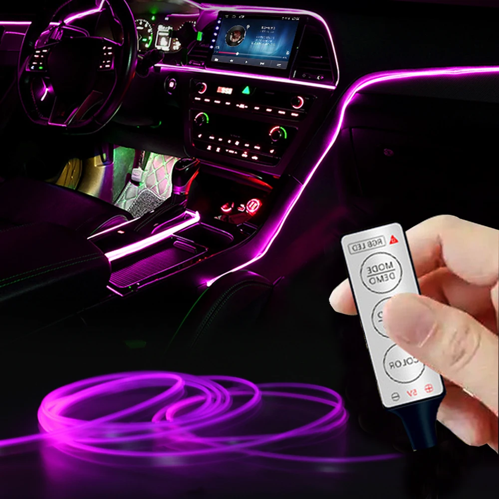 1/2/3/5M 7 Colors RGB DIY USB Remote Control LED Lamp For Car Interior Atmosphere EL Wiring Flexible Neon Led Strip Light 5V/12V