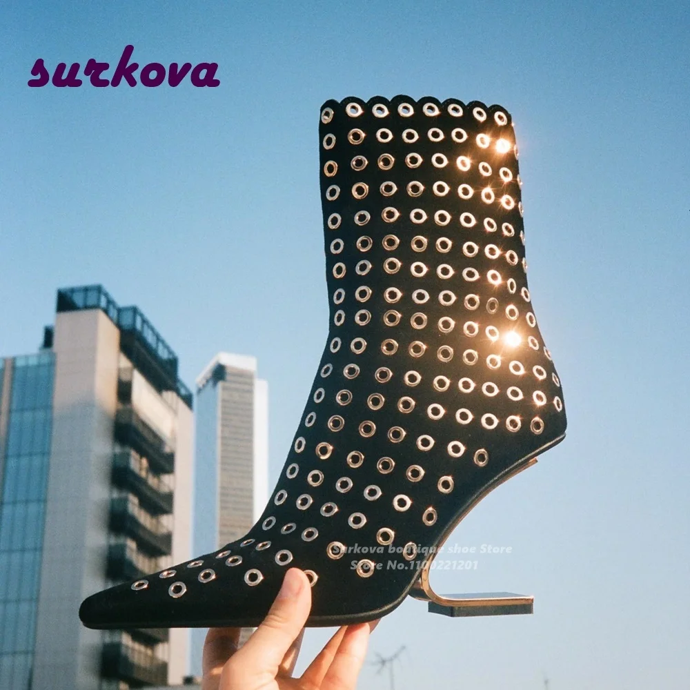 

Женские ажурные ботинки на скрытом каблуке, черные замшевые ботильоны без шнуровки, новая дизайнерская Повседневная модельная мягкая женская обувь, зима 2023