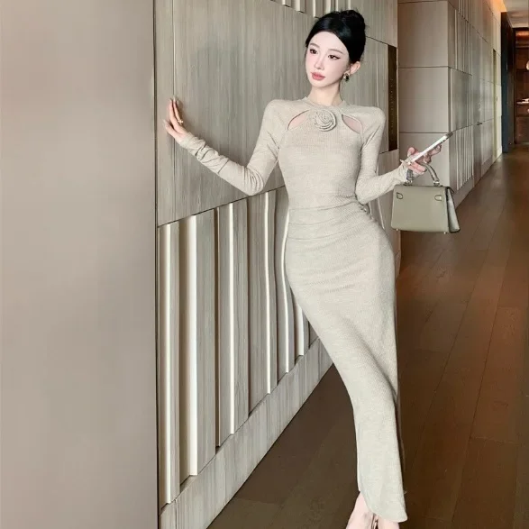 Сексуальное элегантное модное утягивающее платье для женщин вязаный материал с