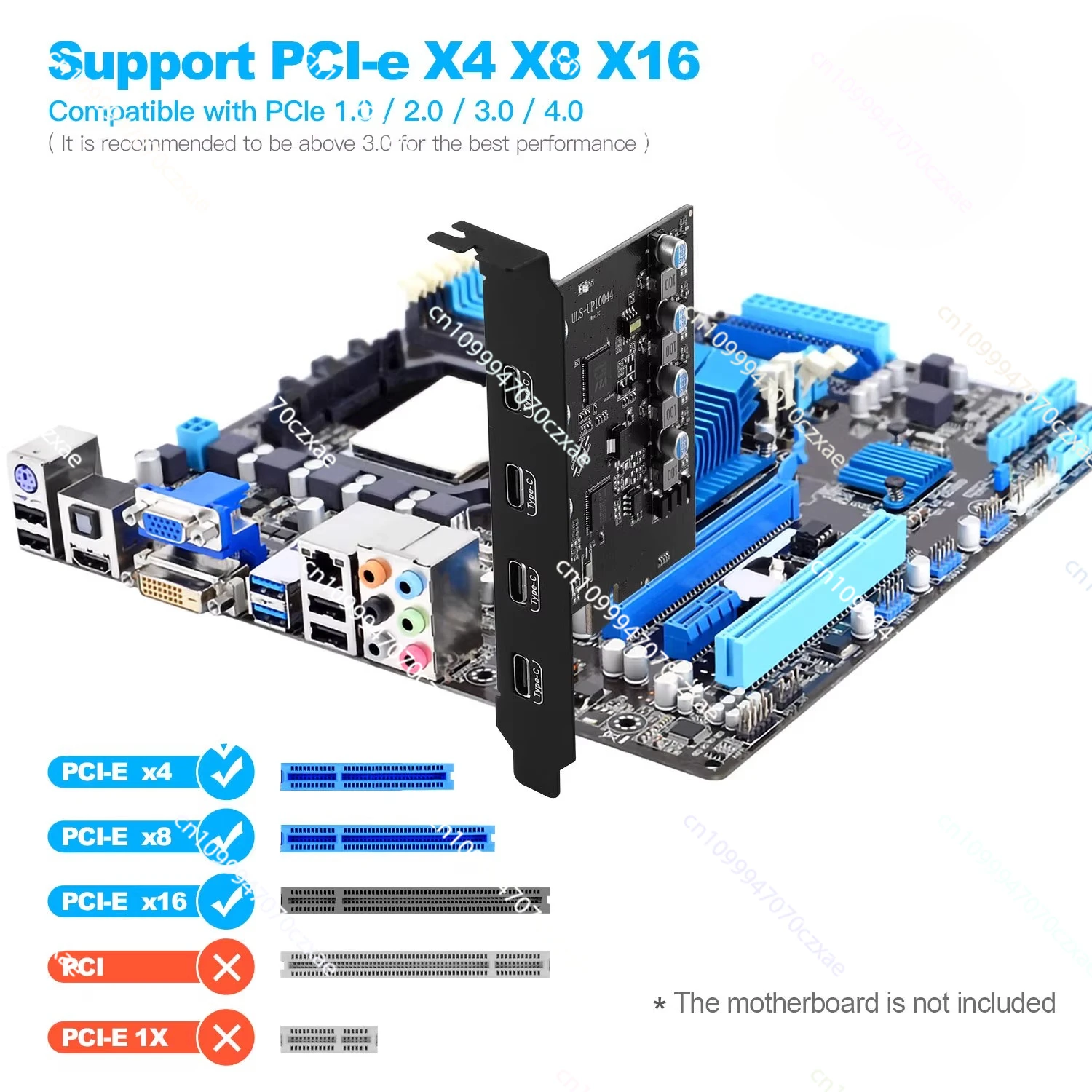 Фото Адаптер-карта расширения PCIE To TYPEC 3.2, четырехпортовый USB-C, 4 порта, 20 Гбит/с, без питания, ASM3142 №3