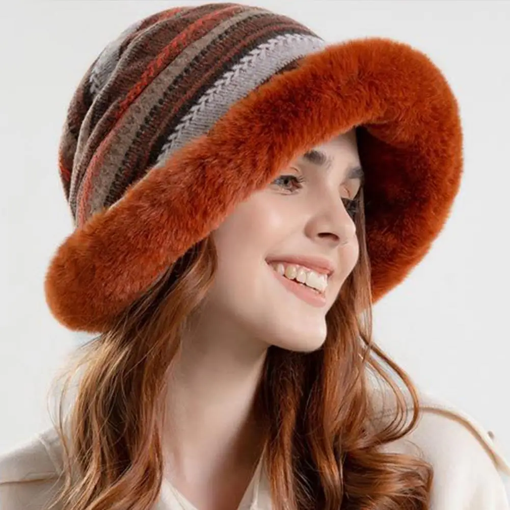 

Winter Hat Round Fisherman Hat Solid Soft Thickened Fleece Lining Basin Hat
