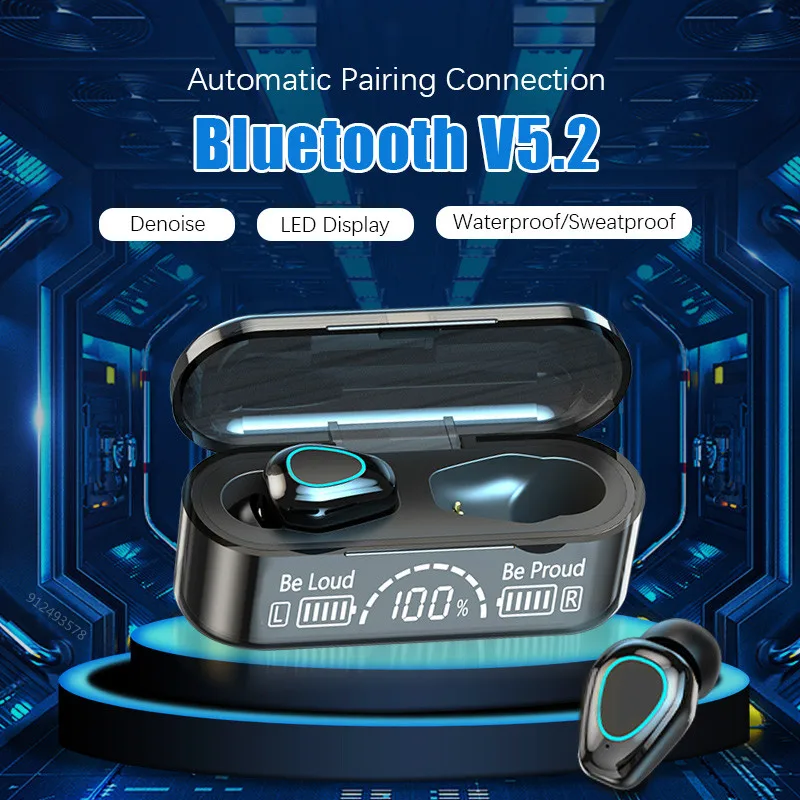 

New TWS Wireless Earphone Bluetooth 5.2 Dual Stereo Noise Reduction Bass Touch Control Long Standby 3500mAH With Mic