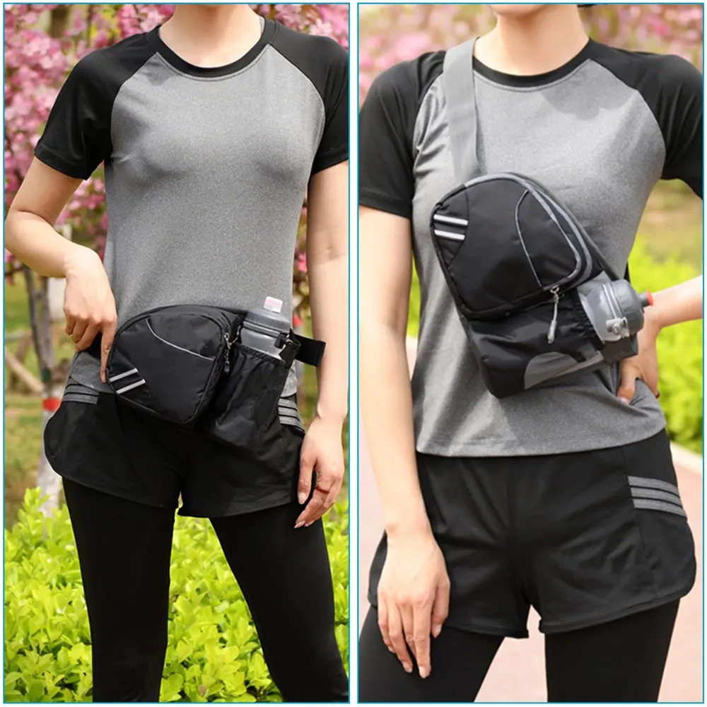 Hiking Waist Bag Fanny Pack with Water Bottle Holder  Men Women Running & Dog Walking Fit All Phones (Bottle Not Included)