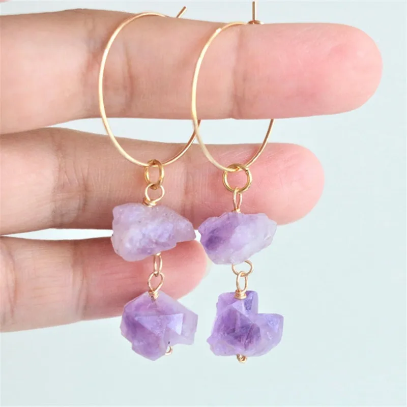 

Cute Purple Gemstone Amethyst Crystal Drop Dangle Earrings For Women Girl Gift Chakra Jewelry Accessories