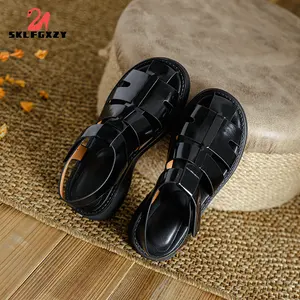 2022 New Summer Gladiator Sandals Women Genuine Cow Leather Open Toe Strap Flats Lady Shoes Handmade