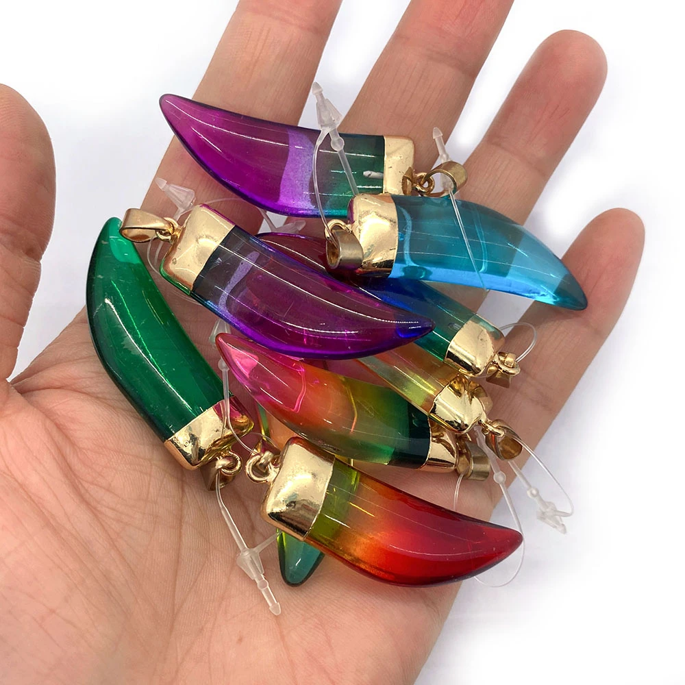 

Natural Stone Pepper Shape Color Crystal Pendant 13x46mm Horn Gradient Crystal Charm Making DIY Necklace Earring Accessory 1pcs