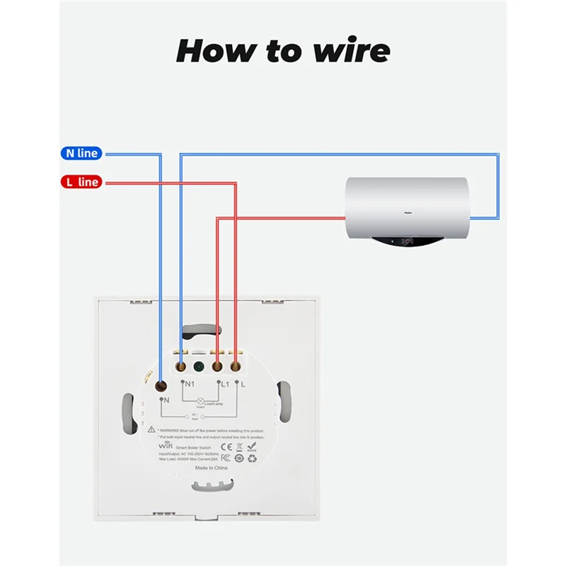 

WiFi Boiler Water Heater Switch 4400W Tuya Smart Life App Remote Control on OFF Timer Voice Control for Alexa EU Plug