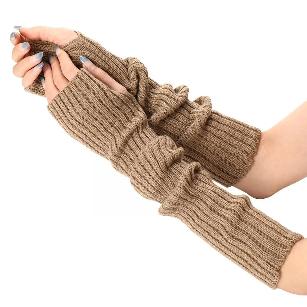 

Fashion Women Warm Long Gloves Acrylic Woolen Materila Half Finger Winter Knitted Mittens for Ladies Pure Color O9S8