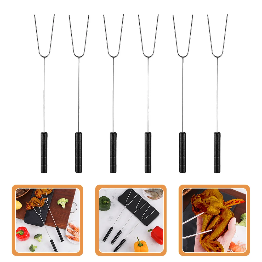 

6Pcs Fork Barbecue Tool Stainless Steel Skewer Marshmallow Roasting Sticks Handle Grill Fork for Garden Outdoor Home