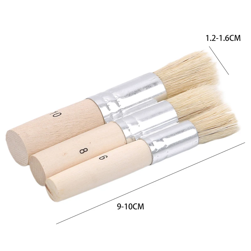 

3 Pcs/Set Wooden Stencil Brush Chalk Paint Natural Pure Hog Bristle Brush Round Acrylic Oil Painting Detail Brushes