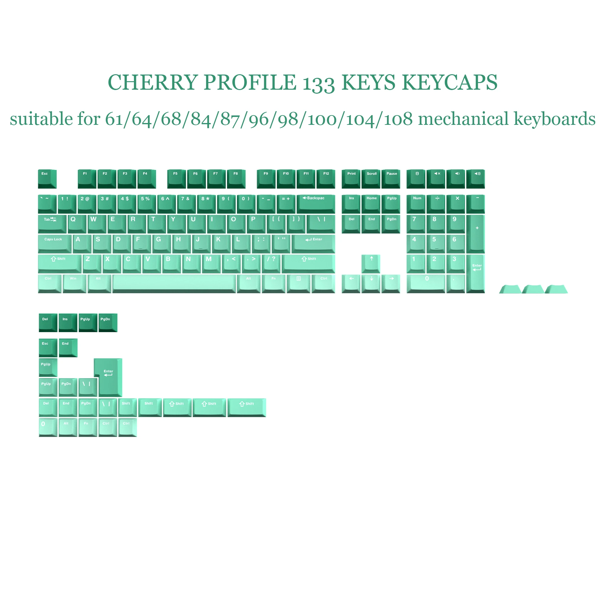 

133 Keys PBT Keycaps Gradient Green Double Shot Keycaps Cherry Profile for 60% 65% 75% 100% Cherry Gateron MX Switches Keyboard