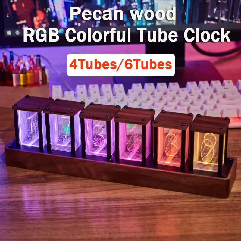 

RGB Colorful Tube Clock DIY Table Nixie Glow Tube Clock Creative Electronic Desktop RGB Silent Digital Watch Decoration Gift