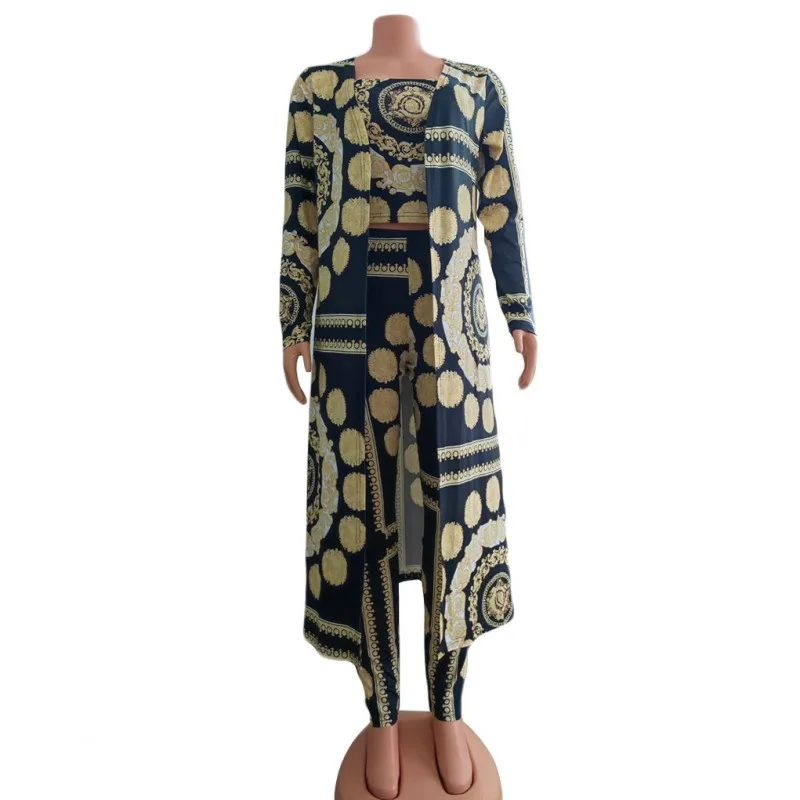 

Vintage Spring African Clothing Women New Sexy Suspenders Long Pants Cape Jacket Three Piece Set Fall Stretch Pants African Suit