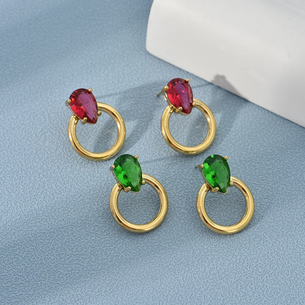 rivca Green Cubic Zirconia Round Stainless Steel Moissanite Stud Earrings 2022 Tarnish Free Luxury Charm Shinly CZ Jewelry Women