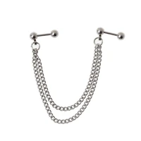 1pc double chain cartilage piercing earrings women men tragus helix screw back earring studs ear piercing fashion jewelry 16g