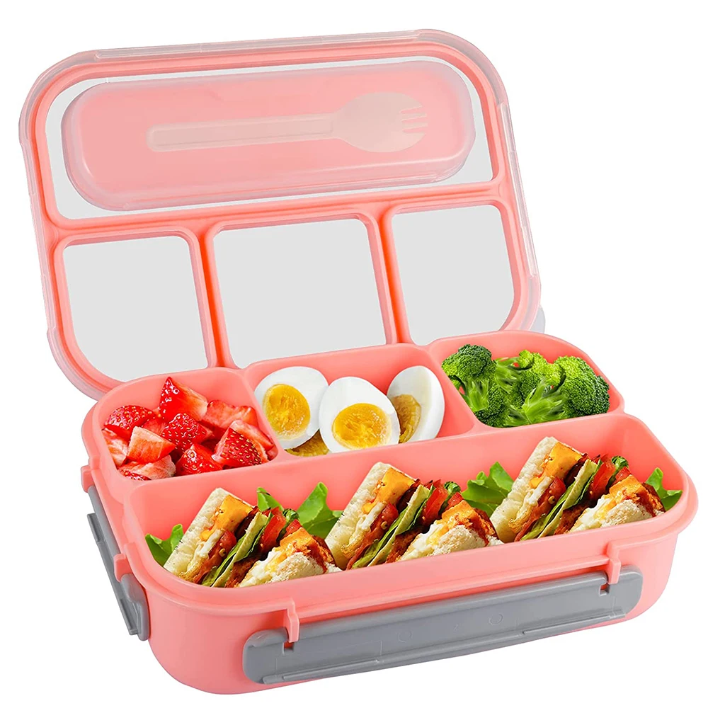

Ланч-бокс Bento 81 унции, новый контейнер для еды для взрослых, детей, малышей, бенто-боксы с 4 отсеками и вилкой, герметичный, для микроволновой печи