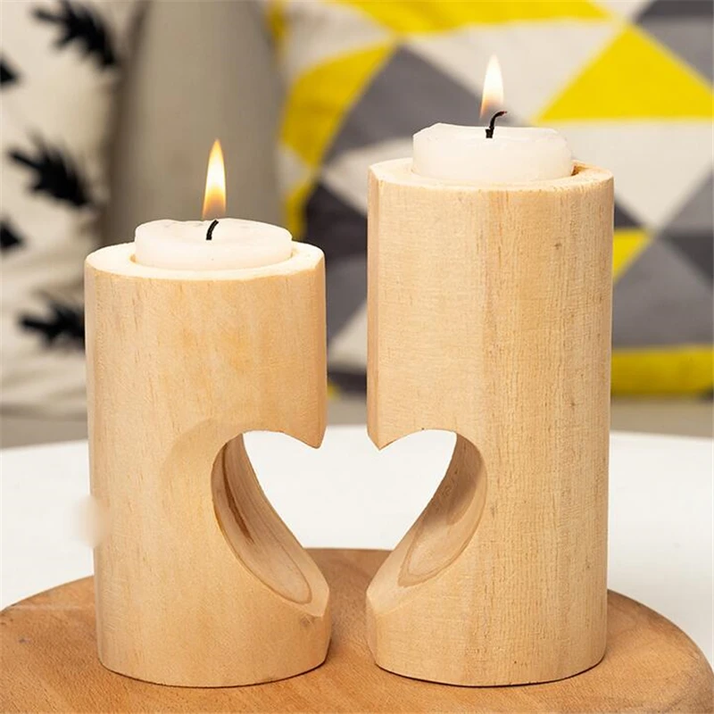 S Decorative Wood Tealight Candle Holder Set Of 2 Unity Heart Pedestal For Home Decor