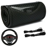 universal leather steering wheel cover carbon fiber pattern fashion sport hand stitched soft anti slip breathable sleeve
