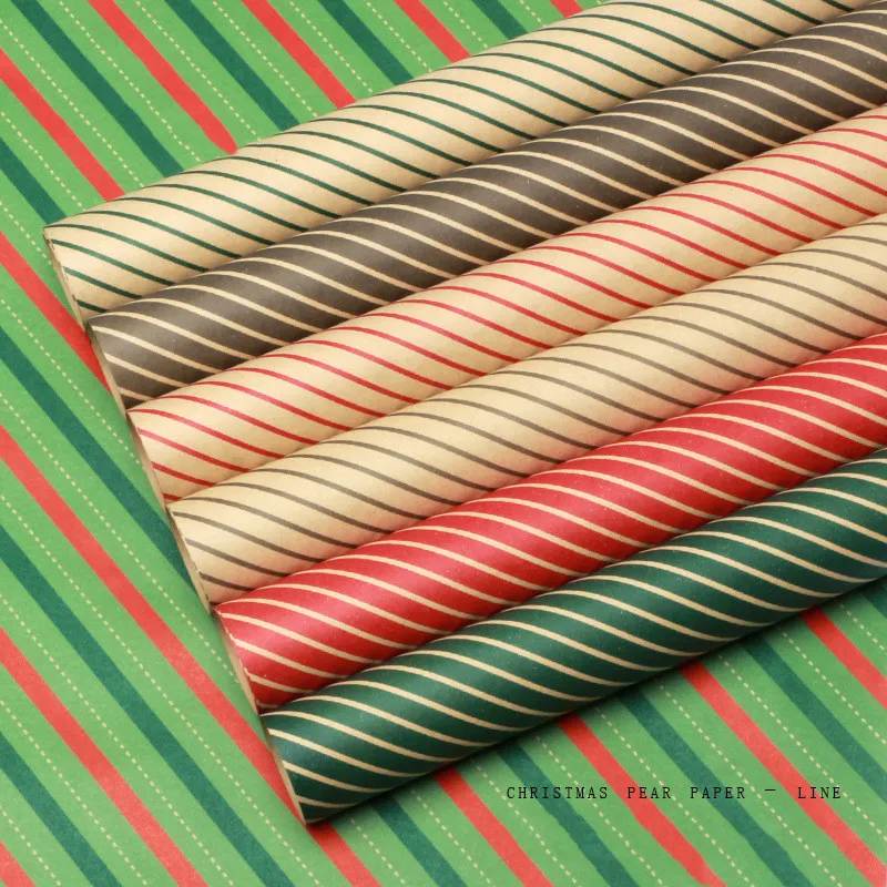 

20pcs 50x70cm Christmas Kraft Paper Diy Stripe Gift Packaging Paper for New Year Xmas Deco Christmas Eve Flower Wrapping Paper