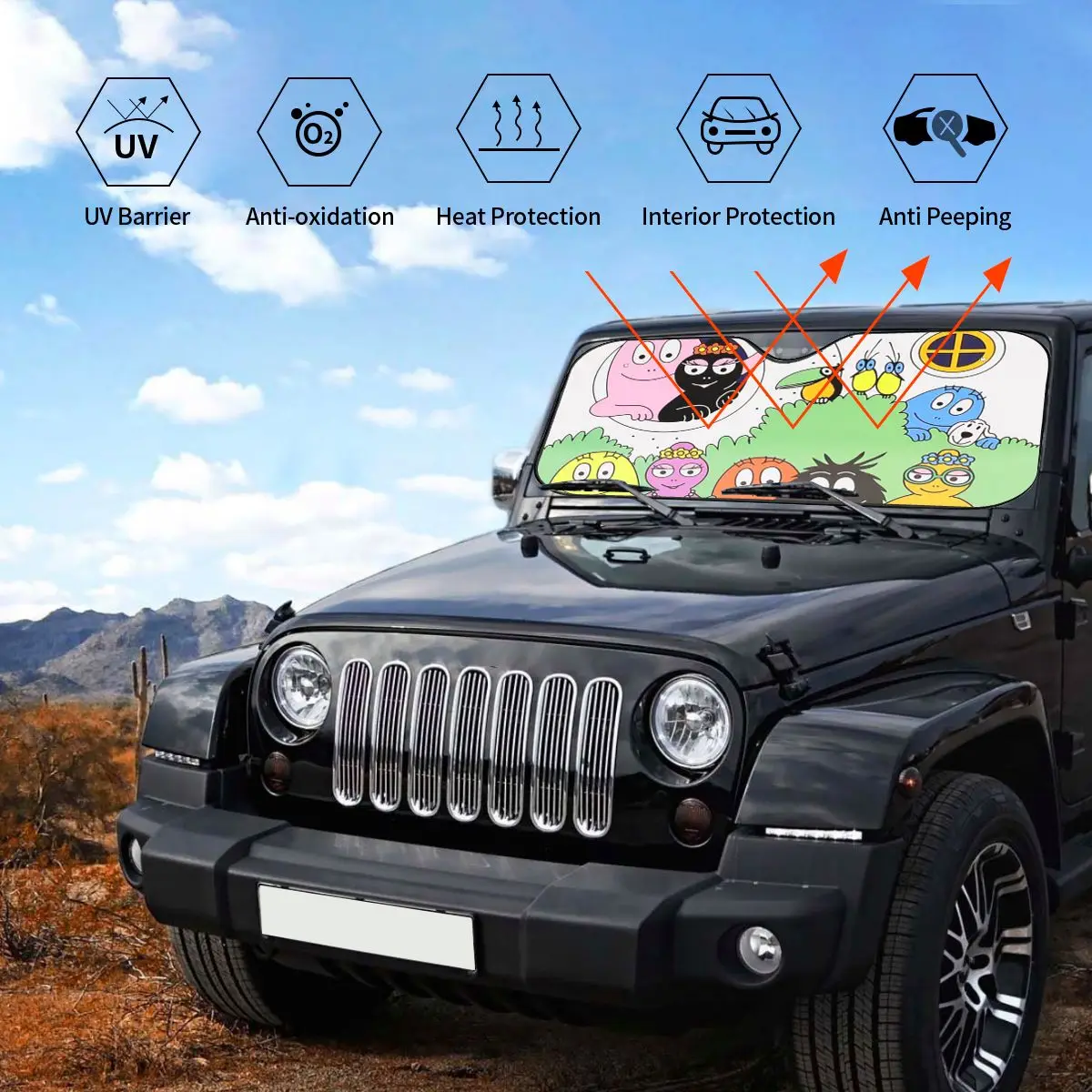 Les Barbapapa Family Foldable Sunshade Windscreen 76x140cm Cute Foils Sun Visor Front Window Cover