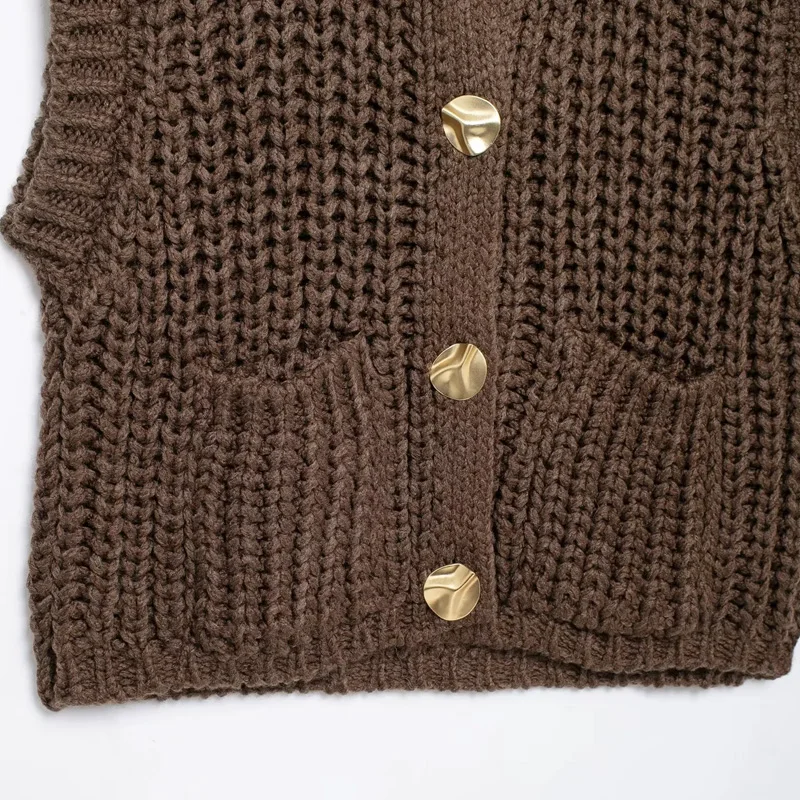 Свитер TRAF осенний коричневый свитер вязаный жилет Женский Укороченный кардиган
