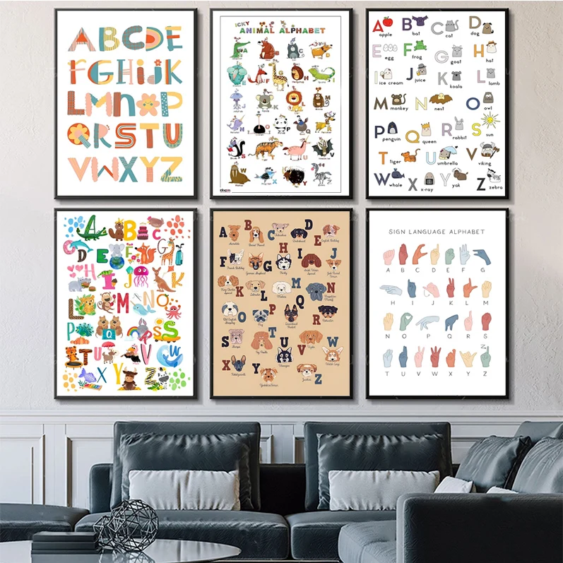 

Boho Nursery ABC Alphabet Poster Self-adhesive Art Poster Whitepaper Prints Posters Artwork Aesthetic Art Wall Painting