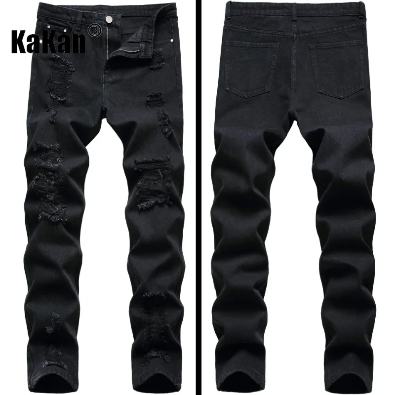 Kakan - New European and American Distressed Black Jeans for Men, Worn Out Trend Long Jeans K21-615