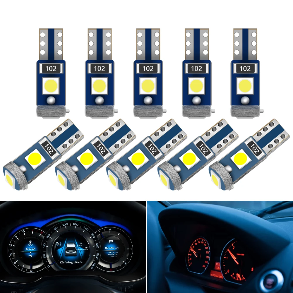 

5Pcs T5 LED Bulb 3SMD 3030 LED Car Interior Lights DC12V Wedge Base Dashboard Instrument Air Conditioning Indicator Light Parts