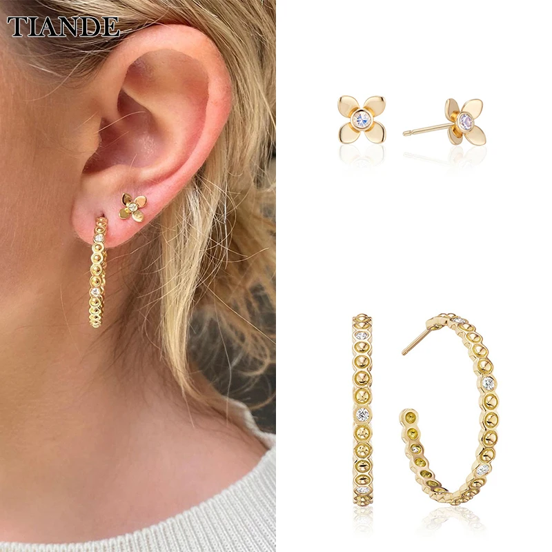 

TIANDE Silver Color Gold Plated Hoop Earrings for Women Zircon Piercing Smooth Small Stud Earring 2022 Fashion Jewelry Wholesale