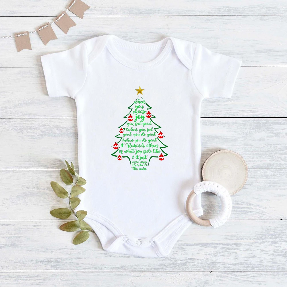 

Christmas Tree Print Aesthetic Baby Girl Clothes 2023 Happy New Year Fashion Newborn Infant Onesies Pajamas Short Sleeve Romper