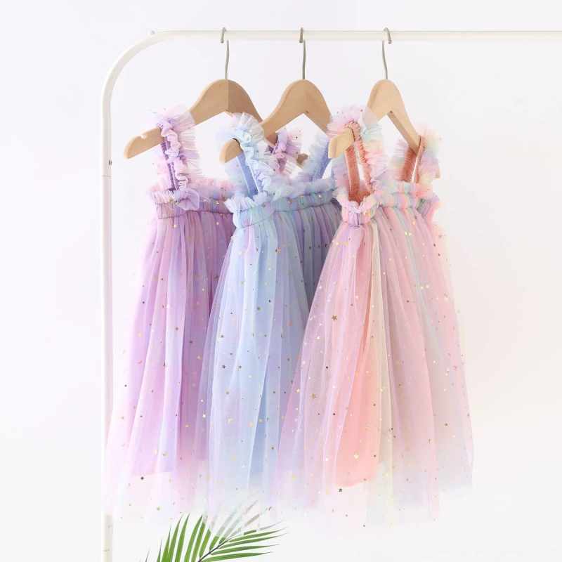 

Baby Girls Clothes Suspendes Toddler Kids Cute Mesh Girls Dresses Summer Sequin Princess Dress For 1-5 Year's Casual Wear 2023