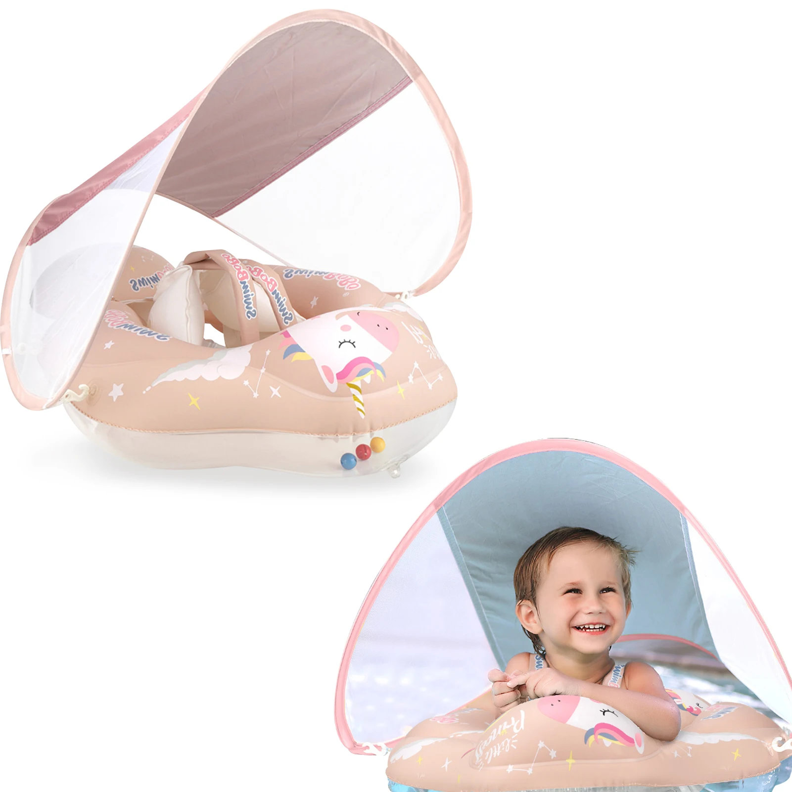 

Infant Pool Float With Canopy Infant Swimming Float With Shoulder Strap And Floating Ball Inflatable Pool Float Safety Seat