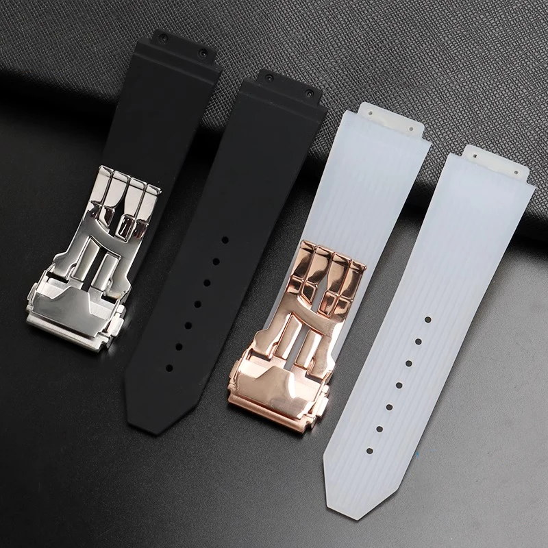 Силиконовый резиновый ремешок для часов Hublot BIG BANG series 26*19 мм полосатый черный