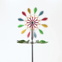 colorful garden ornaments garden lawn stake sunflower wind spinner with rotating leaf