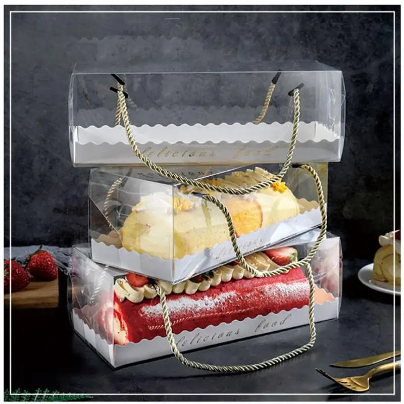 

10Pcs/Set PET Transparent Cake Box with Handle Clear Plastic Portable Packing Gift Box for Cupcake Swiss Pastry Packaging