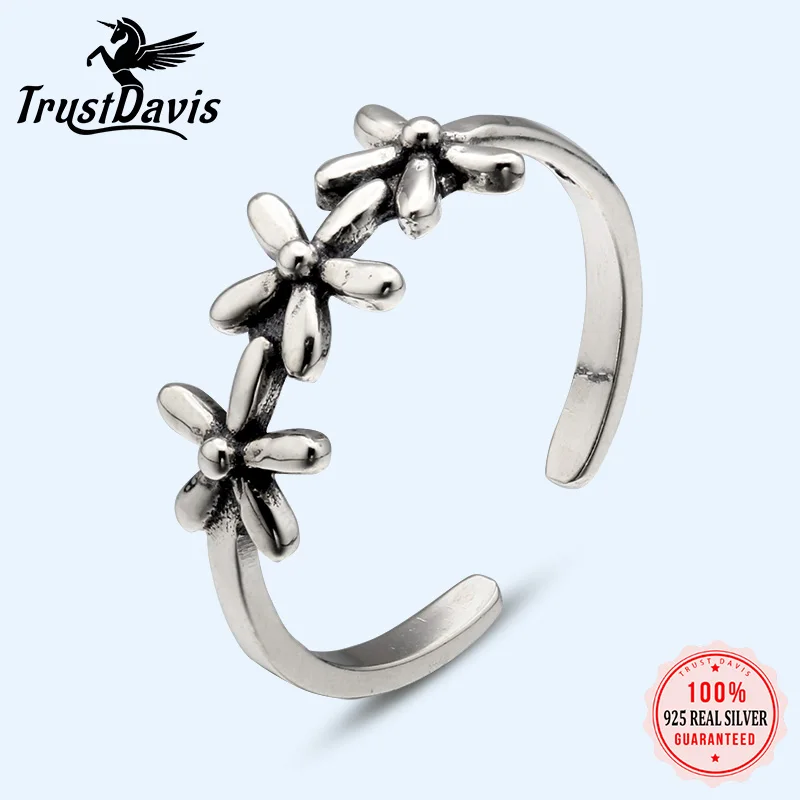 

TrustDavis 100% 925 Sterling Thai Silver Fashion Jewelry Cute Flower Cocktail Ring Sizable 5 6 7 Girls Kids Xmas Gift DS563
