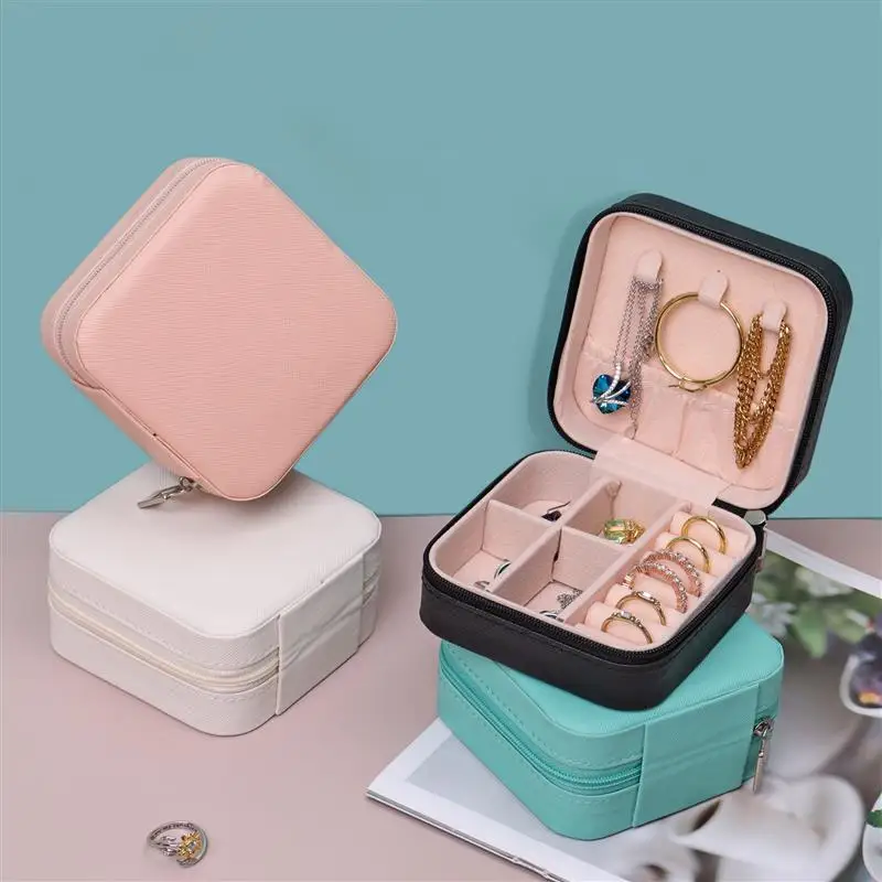 

Jewelry Storage Small Box Zipper Portable Organizer for Women Earing Necklace Ring PU Leather Travel Jewelry Display Boxes