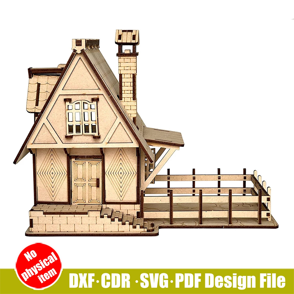 Laser Cut File 3D Puzzle Template Medieval Village House Model DXF SVG CDR PDF Files Plywood 4 mm
