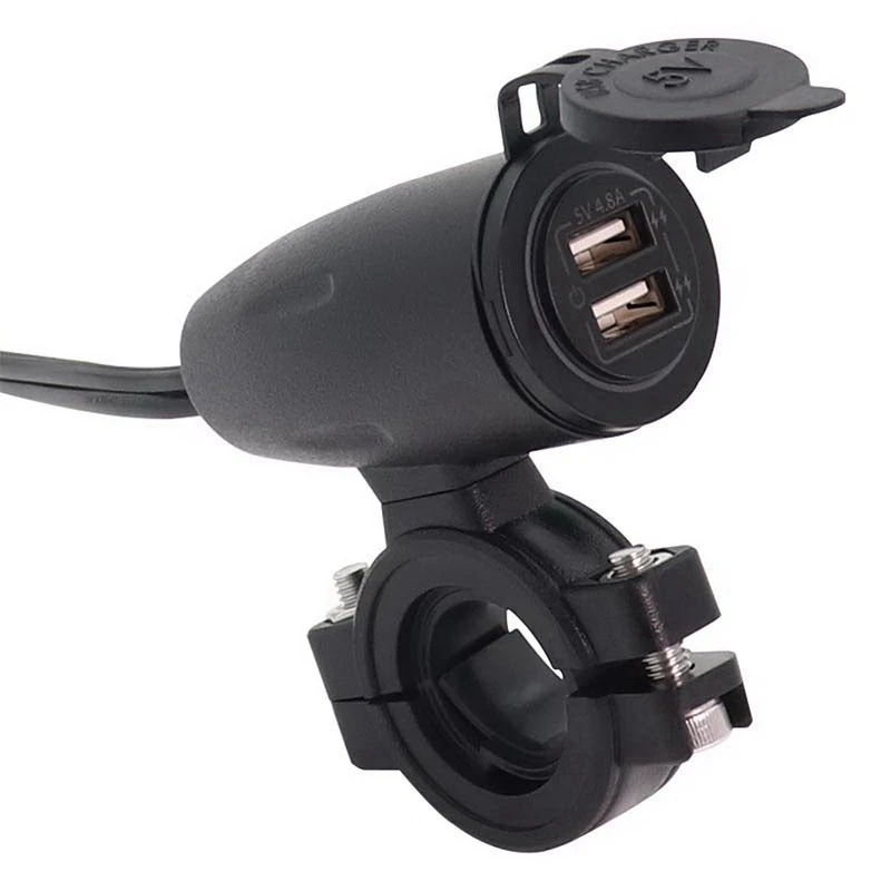 

Universal Motorcycle Dual 4.8A USB Charger Socket Press Switch Waterproof 12-24V for Handlebars Mount