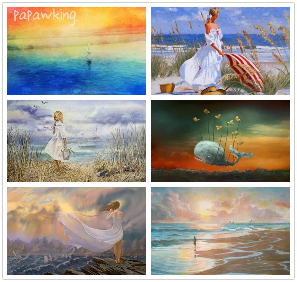 

Diy Diamond Painting Seaside Girls Beach Scenery Full Diamond Art Rhinestone Embroidery Cross Stitch Kit Mosaic Home Decoration