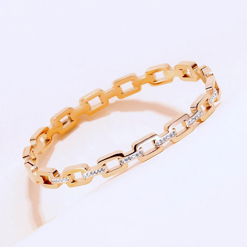 

Браслет из нержавеющей стали золотого цвета, простой циркониевый браслет, ювелирные изделия, подарок для женщин, красивый браслет из нержав...